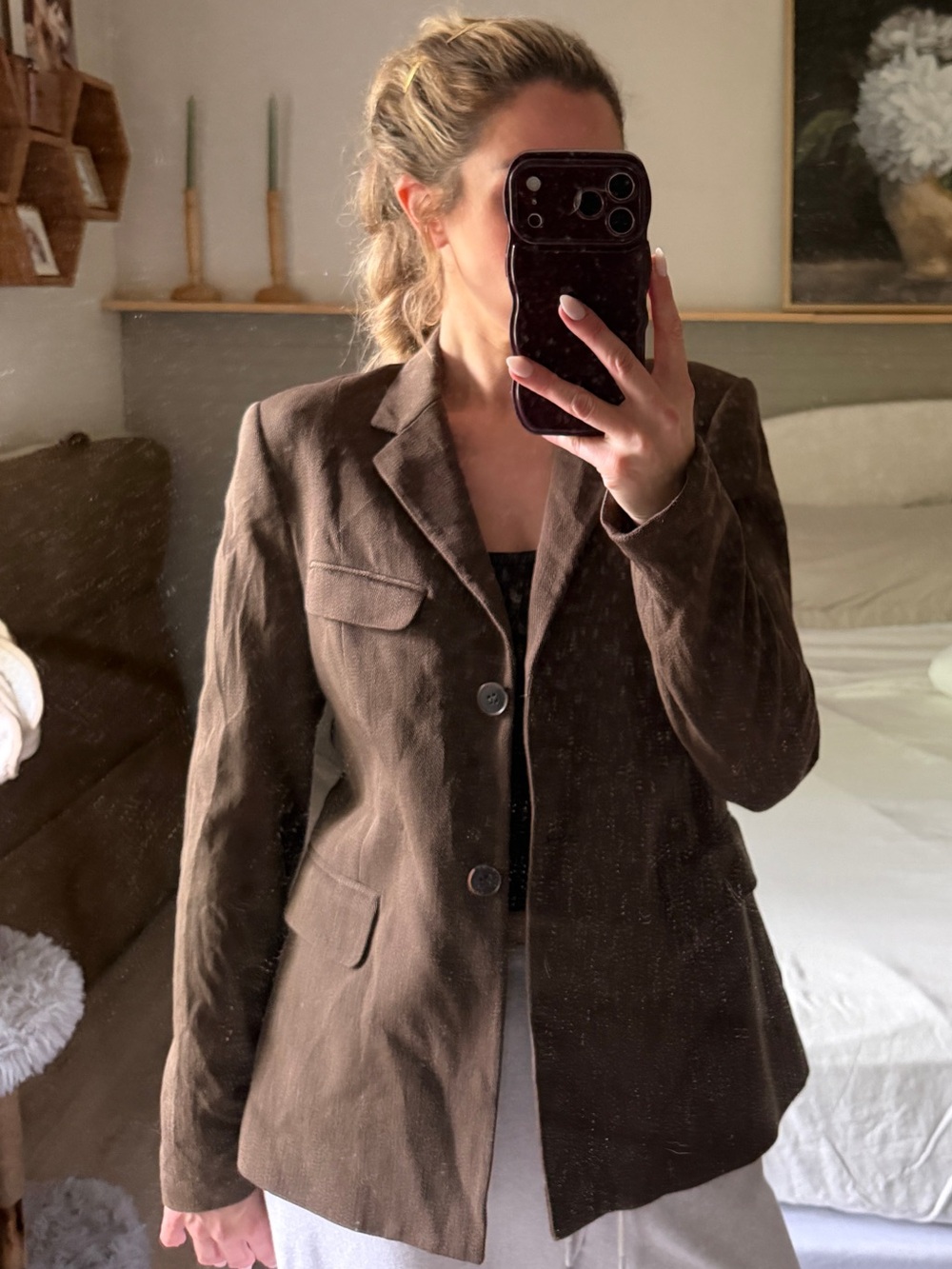 Theory Brown Tailored Two-Button Blazer